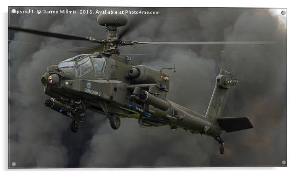 Gunship Two Apache through the smoke Acrylic by Darren Willmin
