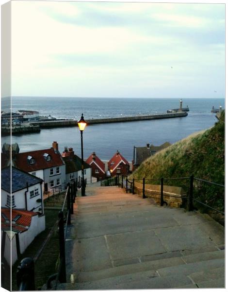 Whitby After Sun Down Canvas Print by Sarah Couzens