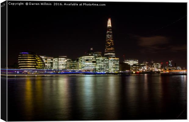 London Shard Skyline at Night Canvas Print by Darren Willmin