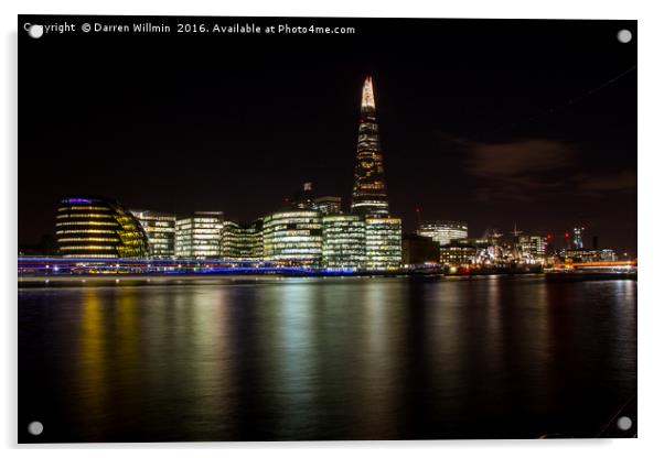 London Shard Skyline at Night Acrylic by Darren Willmin