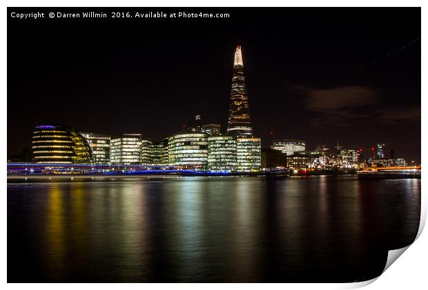 London Shard Skyline at Night Print by Darren Willmin