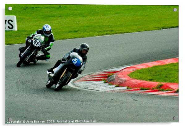 Racing bikes at Snetterton racetrack Acrylic by John Boekee