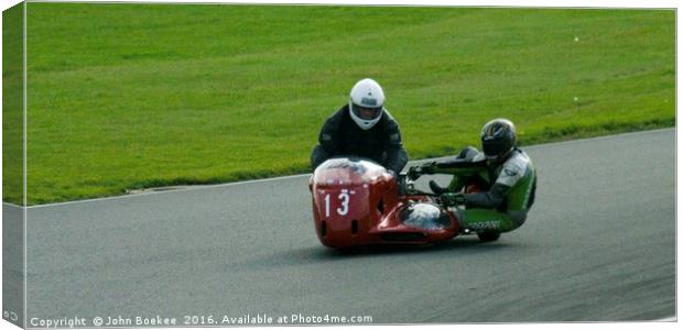 Racing sidecar at Snetterton racetrack  Canvas Print by John Boekee