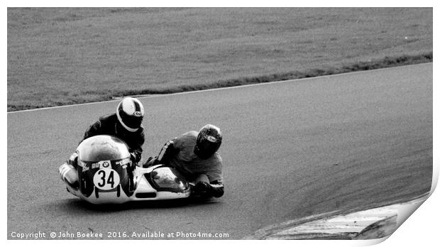 Racing sidecar at Snetterton racetrack  Print by John Boekee