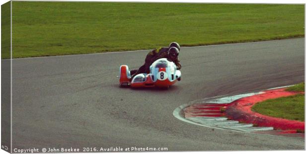 Racing sidecar at Snetterton racetrack  Canvas Print by John Boekee
