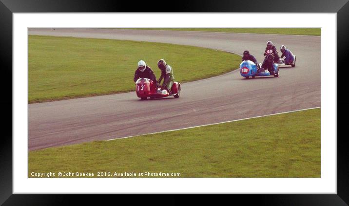 Racing sidecar at Snetterton racetrack  Framed Mounted Print by John Boekee