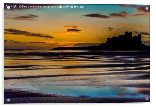 Sunrise Reflections At Bamburgh Acrylic by Reg K Atkinson