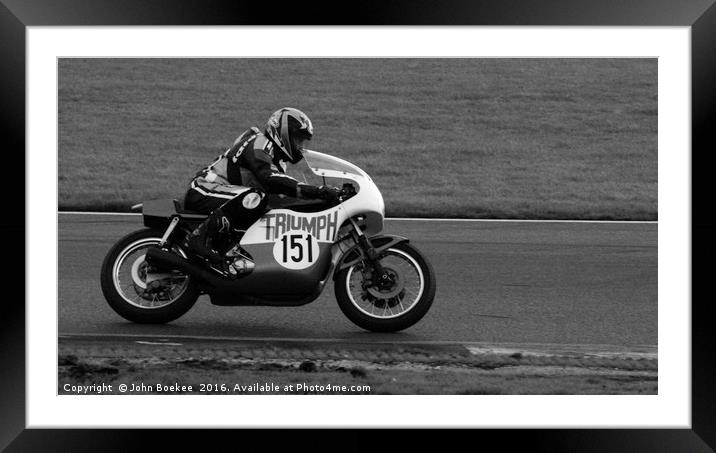 Racing bikes at Snetterton racetrack  Framed Mounted Print by John Boekee