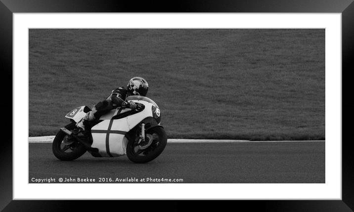 Racing bikes at Snetterton racetrack  Framed Mounted Print by John Boekee