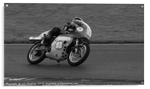 Racing bikes at Snetterton racetrack  Acrylic by John Boekee