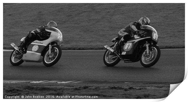 Racing bikes at Snetterton racetrack  Print by John Boekee