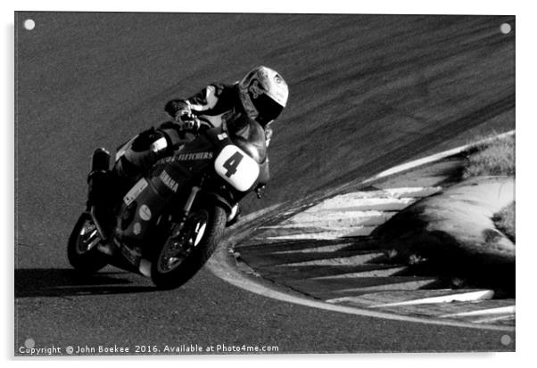 Racing bikes at Snetterton racetrack  Acrylic by John Boekee
