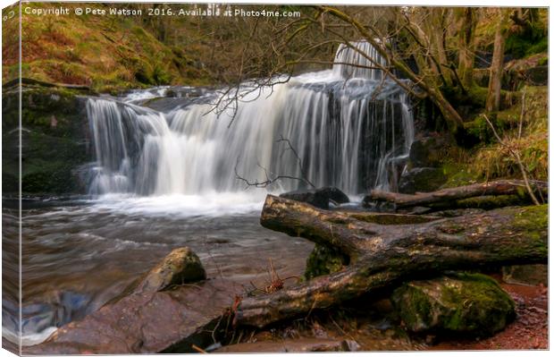 Waterfall at Blaen y Glyn in the Brecon Beacons, S Canvas Print by Pete Watson