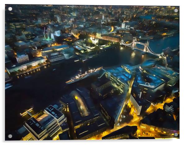 London Night View Acrylic by Clive Eariss