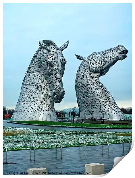 The Kelpies in January Print by Tom Gomez