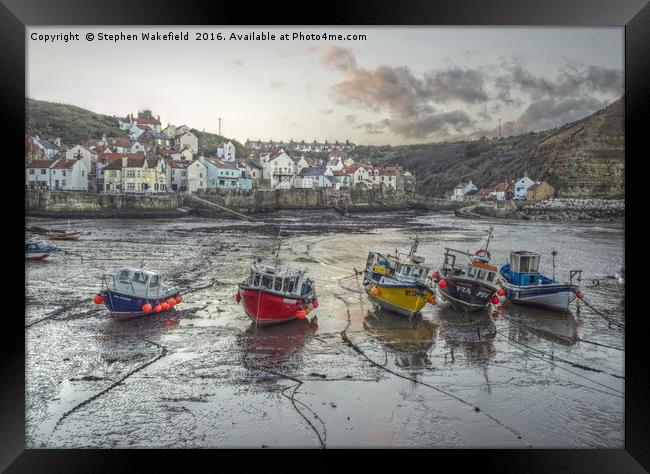 Staithes at Dusk Framed Print by Stephen Wakefield