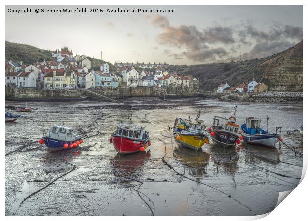 Staithes at Dusk Print by Stephen Wakefield