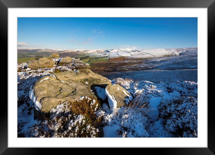 WInter moorland above Glossop, Derbyshire Framed Mounted Print by Andrew Kearton
