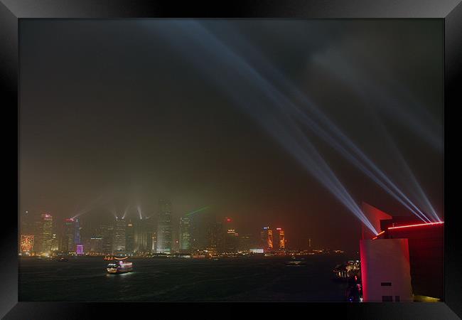 Lights In Hong Kong Framed Print by Phil Swindin
