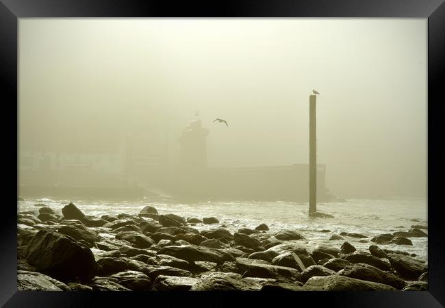 Lynmouth Harbour in a Sea Mist Framed Print by graham young