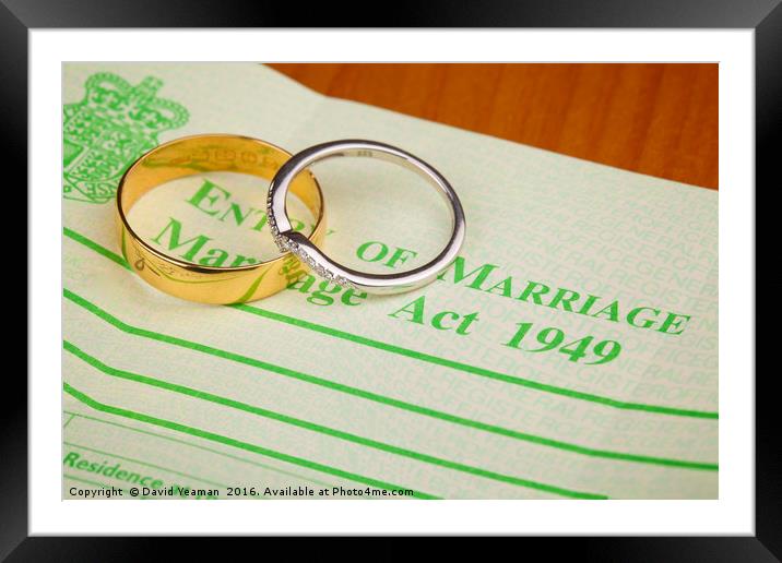 Wedding Rings Marriage Certificate Framed Mounted Print by David Yeaman