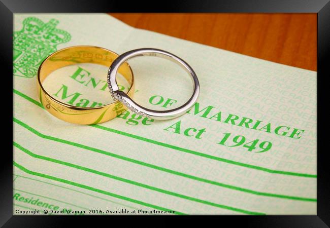 Wedding Rings Marriage Certificate Framed Print by David Yeaman