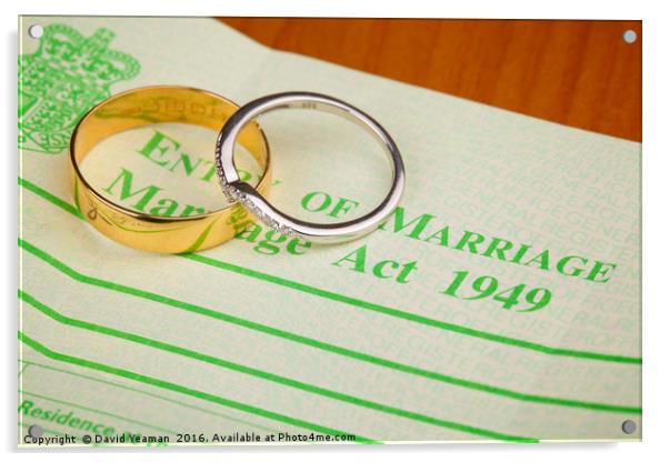 Wedding Rings Marriage Certificate Acrylic by David Yeaman