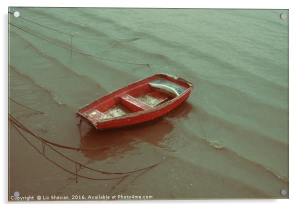 Red Boat on Rippling Seas ... Lyme Bay on the Jura Acrylic by Liz Shewan