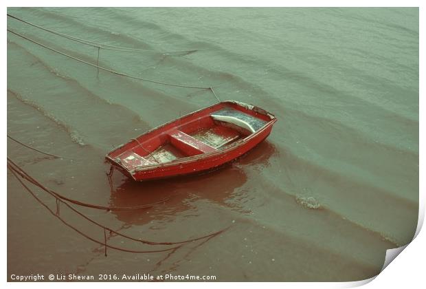 Red Boat on Rippling Seas ... Lyme Bay on the Jura Print by Liz Shewan