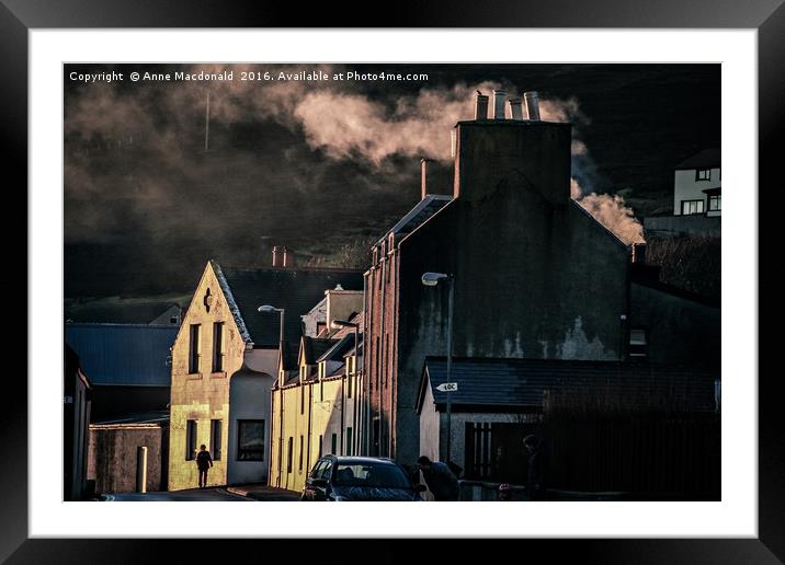 Smokey Chimneys in Scalloway, Shetland. Framed Mounted Print by Anne Macdonald