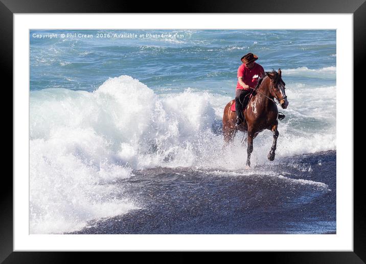 Horseman galloping through the surf II. Framed Mounted Print by Phil Crean