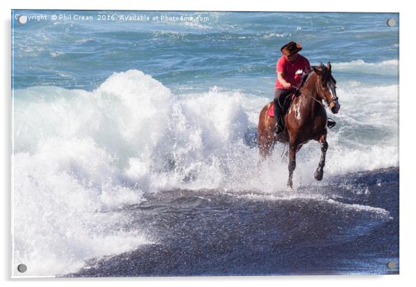Horseman galloping through the surf II. Acrylic by Phil Crean