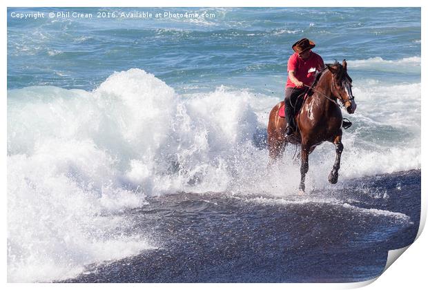 Horseman galloping through the surf II. Print by Phil Crean