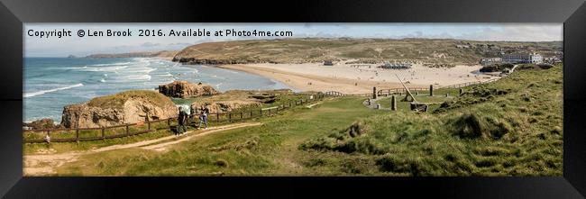 Perranporth Panorama Framed Print by Len Brook