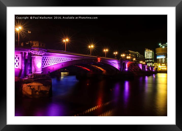 Blackfriars Bridge Illuminated in Purple Framed Mounted Print by Paul Warburton
