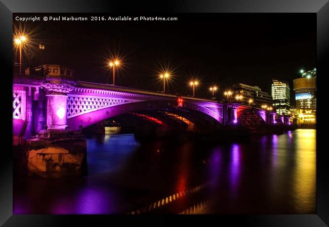 Blackfriars Bridge Illuminated in Purple Framed Print by Paul Warburton