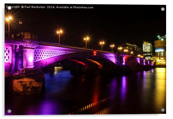 Blackfriars Bridge Illuminated in Purple Acrylic by Paul Warburton