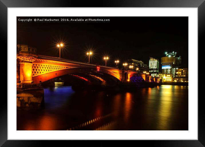 Blackfriars Bridge Illuminated in Orange Framed Mounted Print by Paul Warburton