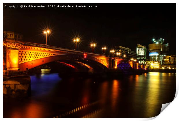 Blackfriars Bridge Illuminated in Orange Print by Paul Warburton