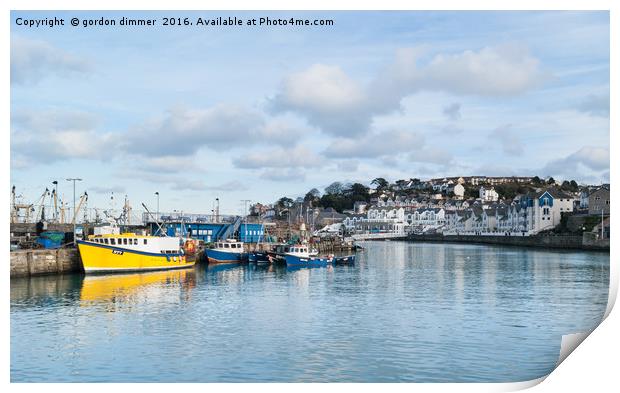 Brixham Harbour with Boats Print by Gordon Dimmer