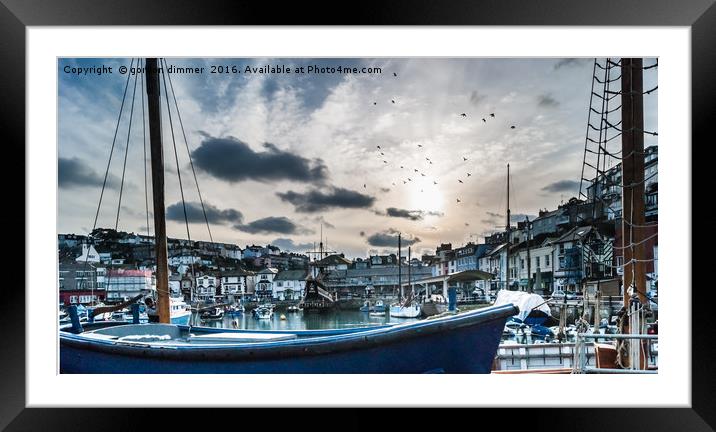 The Sun going down at Brixham Harbour Framed Mounted Print by Gordon Dimmer