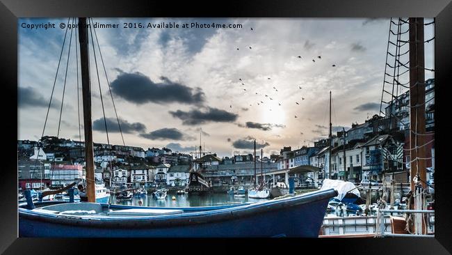 The Sun going down at Brixham Harbour Framed Print by Gordon Dimmer