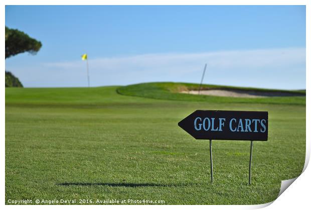 Golf Carts sign on a Golf Course Print by Angelo DeVal
