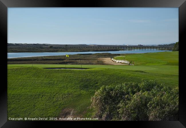 Golf course and Ria Formosa in Quinta do Lago Framed Print by Angelo DeVal