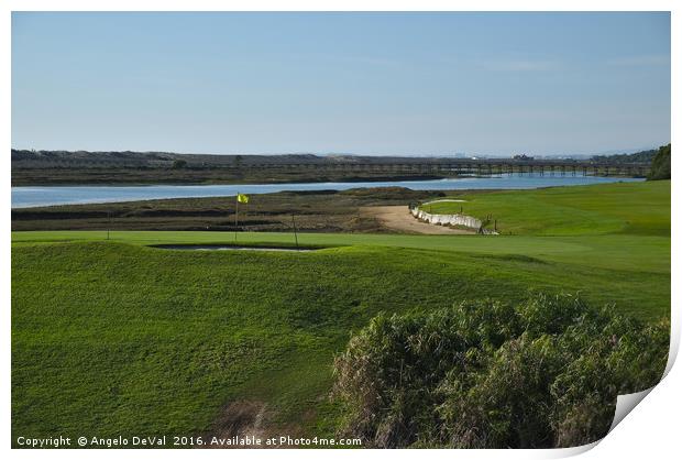 Golf course and Ria Formosa in Quinta do Lago Print by Angelo DeVal