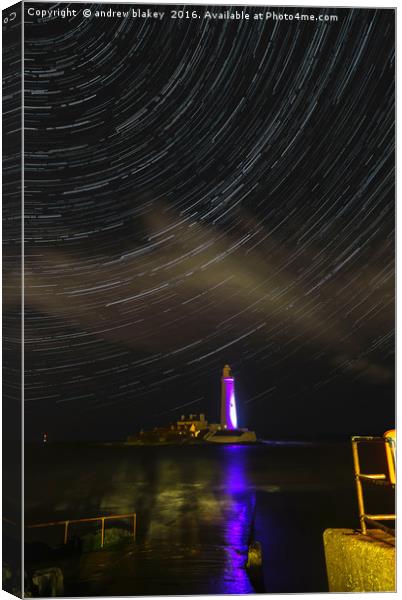 St Marys Lighthouse Star Trail Canvas Print by andrew blakey