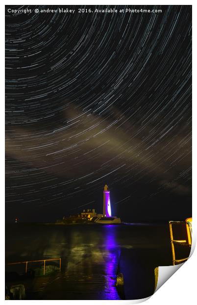 St Marys Lighthouse Star Trail Print by andrew blakey
