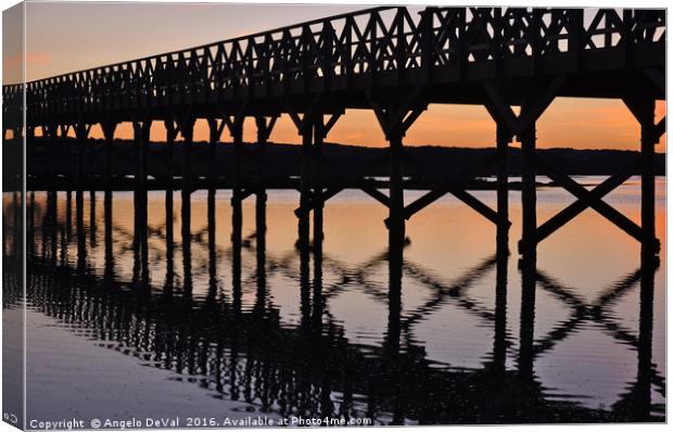 Bridge silhouette at dusk in Quinta do Lago Canvas Print by Angelo DeVal