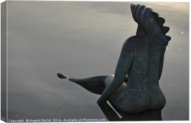Mermaid bronze statue in the Faro Marina Canvas Print by Angelo DeVal