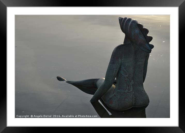 Mermaid bronze statue in the Faro Marina Framed Mounted Print by Angelo DeVal